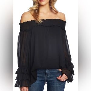 CECE Off the Shoulder Ruffle Cuff Blouse XS